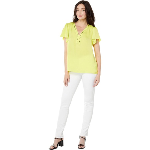  Vince Camuto Short Sleeve Embroidered V-Neck Rumple Blouse