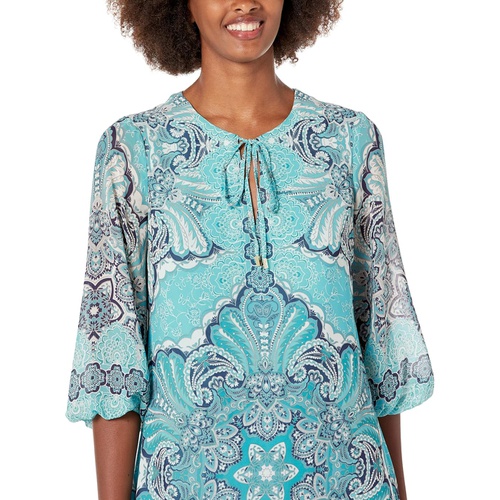  Vince Camuto Printed Chiffon Tie Neck Balloon Sleeve Float
