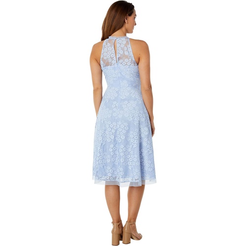  Vince Camuto Lace Ruffle Halter Neck Fit-and-Flare Midi