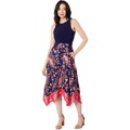 Vince Camuto Bodice with Printed Crepe De Chine Handkerchief Midi Twofer