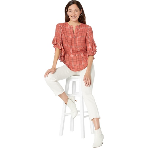  Vince Camuto Ruffle Sleeve Pin Tuck Henley Blouse