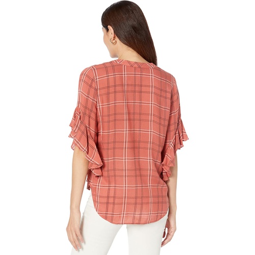  Vince Camuto Ruffle Sleeve Pin Tuck Henley Blouse