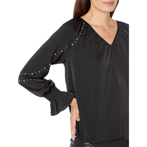  Vince Camuto Embroidered V-Neck Long Sleeve Blouse