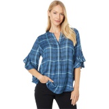 Vince Camuto Flutter Sleeve Pin Tuck Front Plaid Henley