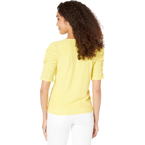  Vince Camuto Short Sleeve Ruched Knit Eyelet Top