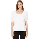 Vince Camuto Short Sleeve Ruched Knit Eyelet Top
