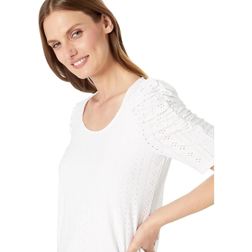  Vince Camuto Short Sleeve Ruched Knit Eyelet Top