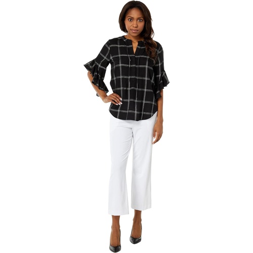  Vince Camuto Flutter Sleeve Plaid Henley Blouse