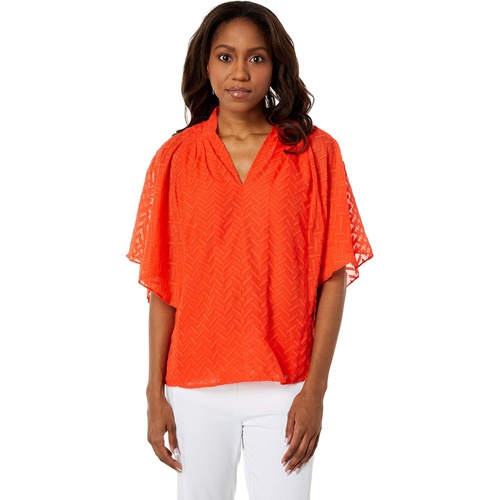  Vince Camuto Ruffle Sleeve V-Neck Chevron Burnout Blouse