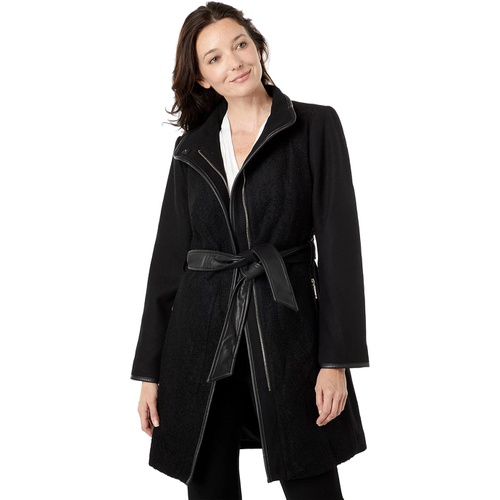  Vince Camuto Belted Wool Coat with High Neck and PU Trim V29777A-ME