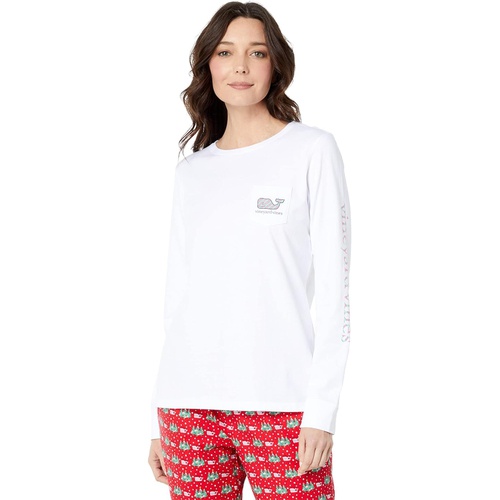  Vineyard Vines Peppermint Whale Long Sleeve Pocket Tee