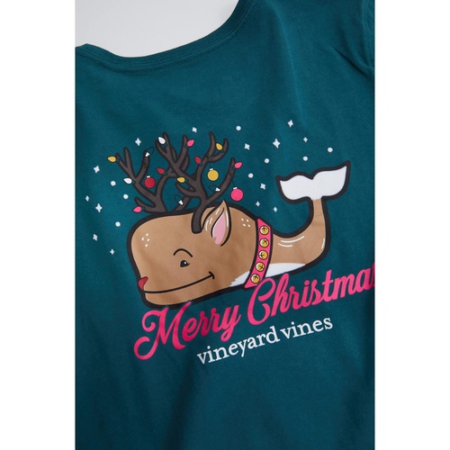  Vineyard Vines Kids Long Sleeve Reindeer Whale Pocket Tee (Toddleru002FLittle Kidsu002FBig Kids)