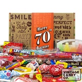 VINTAGE CANDY CO. 70TH BIRTHDAY RETRO CANDY GIFT BOX - 1951 Decade Nostalgic Childhood Candies - Fun Gag Gift Basket for Milestone SEVENTIETH Birthday - PERFECT For Man Or Woman Tu