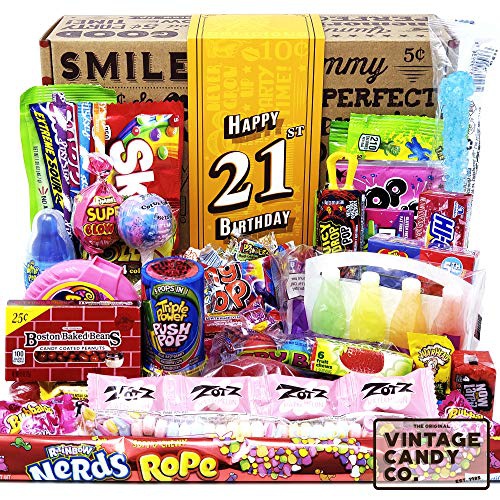  VINTAGE CANDY CO. 21ST BIRTHDAY RETRO CANDY GIFT BOX - 2000 Decade Childhood Nostalgia Candies - Fun Funny Gift Idea - Turning 21 Gag Basket - PERFECT For Man Or Woman Turning TWEN