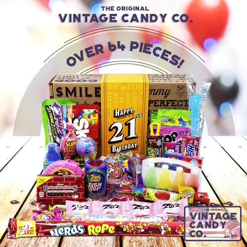  VINTAGE CANDY CO. 21ST BIRTHDAY RETRO CANDY GIFT BOX - 2000 Decade Childhood Nostalgia Candies - Fun Funny Gift Idea - Turning 21 Gag Basket - PERFECT For Man Or Woman Turning TWEN