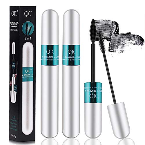  Visen 2PCS 4D Silk Fiber Lash Mascara,2 in 1 Thrive Mascara For Natural Lengthening And Thickening Effect,no clumping Superstrong Waterproof No Toxic Mascara for Long-Lasting,Beauty Char