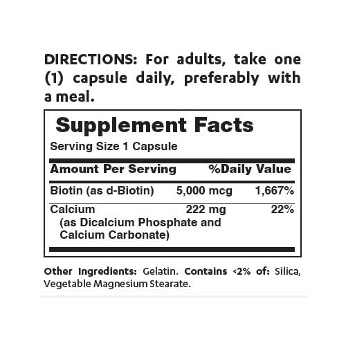  Vitamin World Super Biotin 5000 mcg. 120 Capsules, B Vitamin, Hair, Skin and Nails, Rapid-Release, Gluten Free