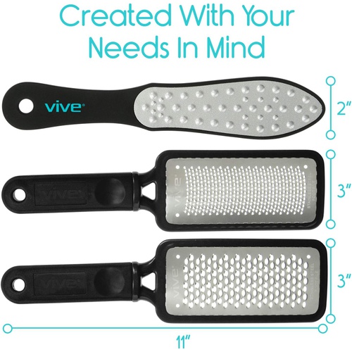  Vive Foot File (3 Pack) - Callus Remover Pedicure Tool Kit for Men, Women Care - Dead Skin Heel Scrub Shaver and Rough Patch Eliminator Remover for Dry and Wet Toe and Feet Peel -