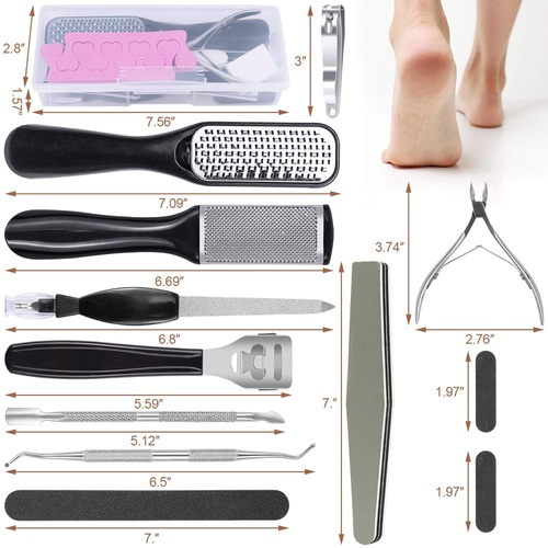  Professional Pedicure Kit 15 Pcs, Vnina Pedicure Tools Set Foot Scrub Deadskin Callus Remover, Stainless Steel Foot File Pedicure Supplies for Men Women Care