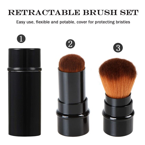  Vtrem Kabuki Foundation Brush Retractable 3 Colors Red Black Brown Professional Travel Brushes Blush Small & Soft Makeup Tool for Mineral Powder, Contouring, Cream
