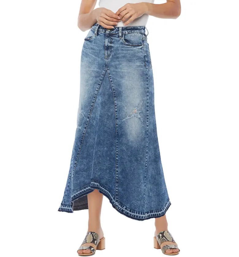 Wash Lab Denim Selma Pieced Denim Midi Skirt_COASTAL BLUE