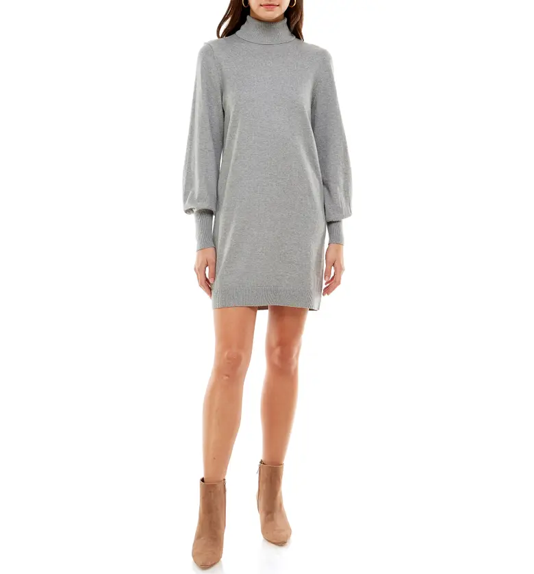 WAYF Morela Long Sleeve Turtleneck Sweater Dress_HEATHER GREY