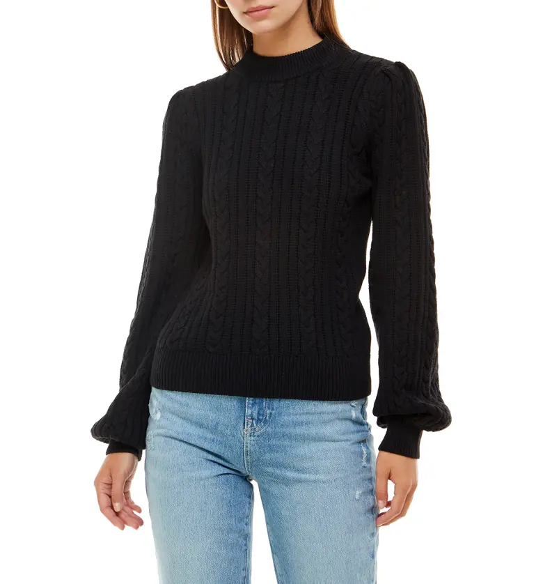 WAYF Wylander Cable Stitch Cotton Sweater_BLACK