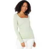 WAYF TTYL Ruched Brushed Rib Knit Long Sleeve Top