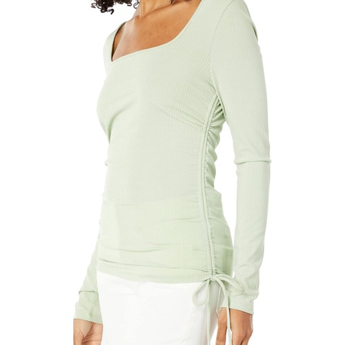  WAYF TTYL Ruched Brushed Rib Knit Long Sleeve Top