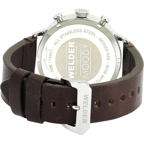  Welder Moody Dark Brown Leather Dual Time Watch with Date 45mm
