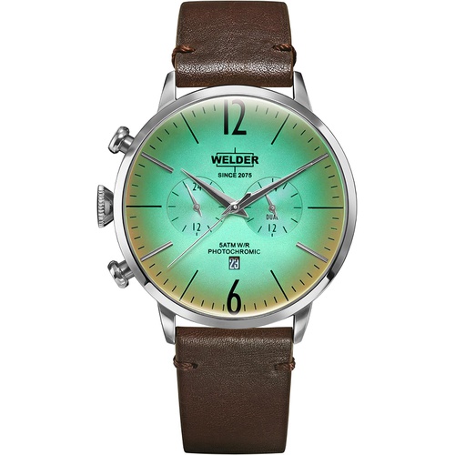  Welder Moody Dark Brown Leather Dual Time Watch with Date 45mm