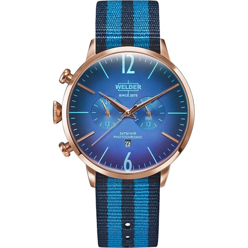 Welder Moody Blue Reversible Nylon Dual Time Rose Gold-Tone Watch with Date 45mm