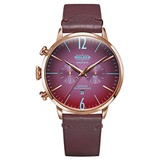 Welder Moody Burgundy Leather Dual Time Rose Gold-Tone Watch with Date 45mm