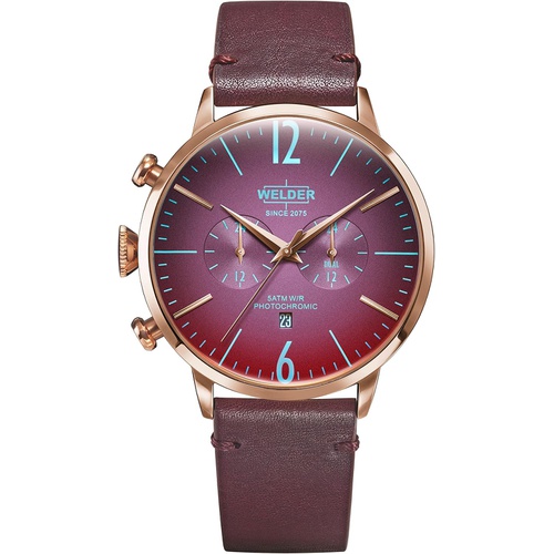  Welder Moody Burgundy Leather Dual Time Rose Gold-Tone Watch with Date 45mm