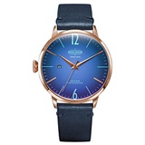 Welder Moody Blue Leather 3 Hand Rose Gold-Tone Watch with Date 45mm