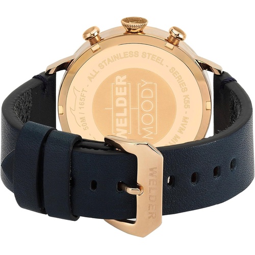  Welder Moody Blue Leather Dual Time Rose Gold-Tone Watch with Date 42mm