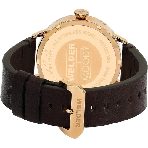  Welder Moody Dark Brown Leather 3 Hand Rose Gold-Tone Watch with Date 42mm