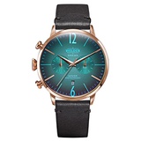 Welder Moody Black Leather Dual Time Rose Gold-Tone Watch with Date 45mm