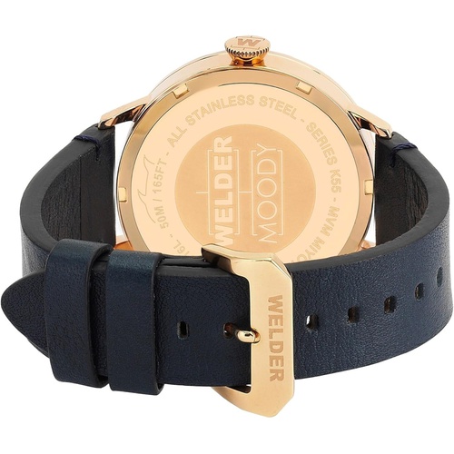  Welder Moody Blue Leather Dual Time Rose Gold-Tone Watch with Date 45mm