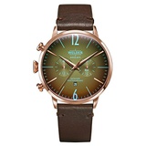Welder Moody Dark Brown Leather Dual Time Rose Gold-Tone Watch with Date 45mm