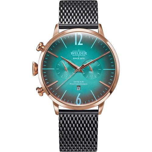  Welder Moody Stainless Steel Gunmetal Mesh Dual Time Rose Gold-Tone Watch with Date 45mm