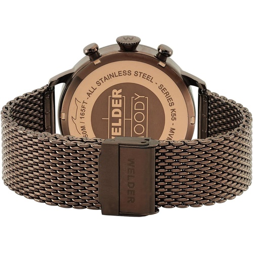  Welder Moody Stainless Steel Brown Mesh Dual Time Watch with Date 45mm