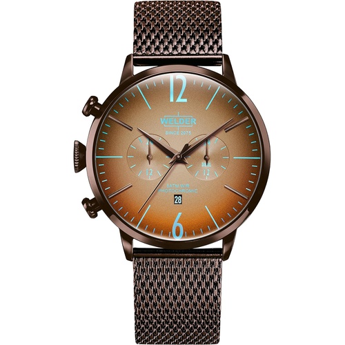  Welder Moody Stainless Steel Brown Mesh Dual Time Watch with Date 45mm