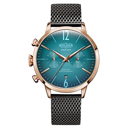 Welder Moody Stainless Steel Gunmetal Mesh Dual Time Rose Gold-Tone Watch with Date 42mm