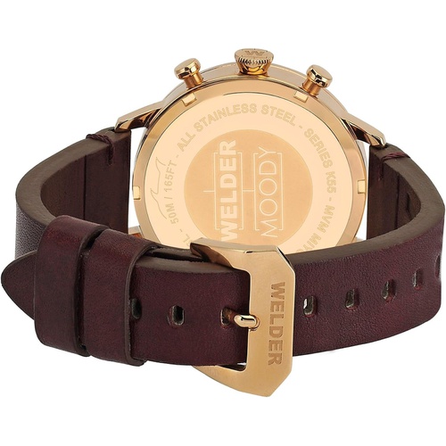  Welder Moody Burgundy Leather Dual Time Rose Gold-Tone Watch with Date 38mm