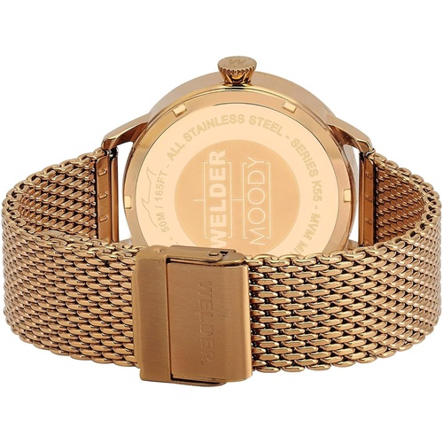  Welder Moody Stainless Steel Mesh 3 Hand Rose Gold-Tone Watch with Date 38mm
