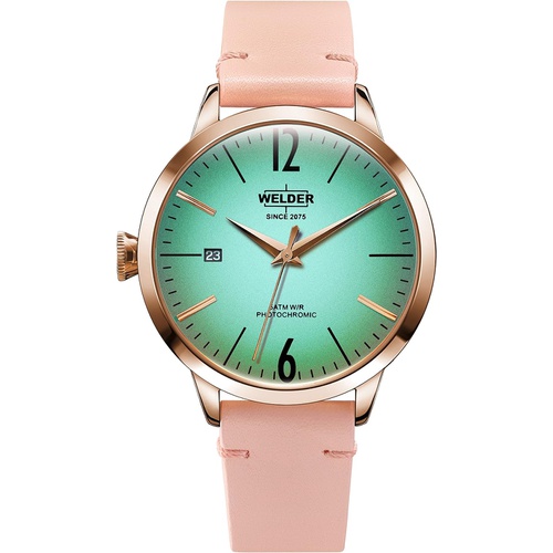  Welder Moody Pink Leather 3 Hand Rose Gold-Tone Watch with Date 38mm