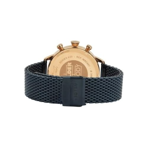  Welder Moody Stainless Steel Blue Mesh Dual Time Rose Gold-Tone Watch with Date 38mm