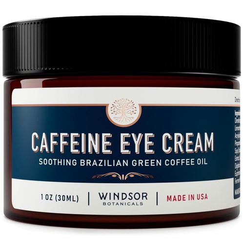  Anti-Aging Caffeine Eye Cream - Windsor Botanicals Age-Defying AHA Formula - Moisturizes, Reduces Wrinkles, Dark Circles and Puffiness - With Soothing 100 Percent Pure Brazilian Gr