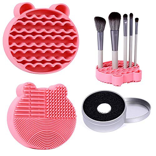  WSH Silicone makeup brush cleaning pad, 2 in 1 brush cleaning pad, brush cleaning pad with brush drying rack, brush washing pad, portable washing tool with sponge dry makeup removal (p